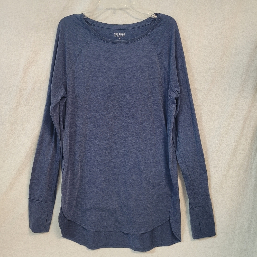 Tek Gear On-the-go Gear, Women's Medium, Blue Long Sleeve Top Athleisure Casual